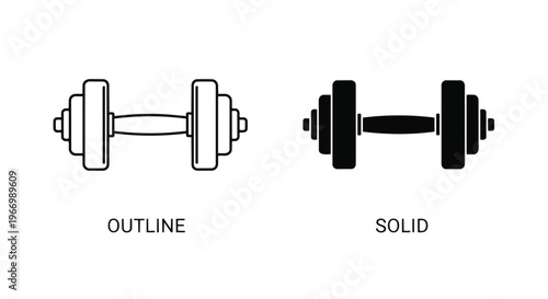 Vector illustration of outline and solid dumbbell icons for fitness and workout concepts