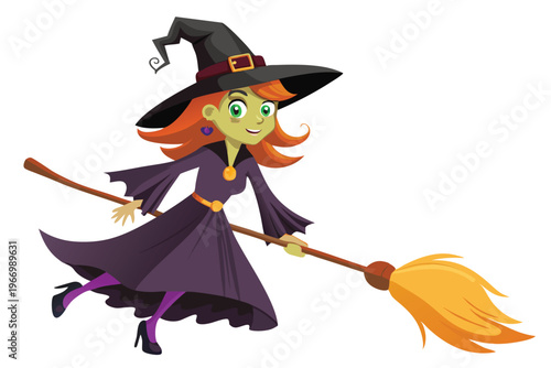 broomstick witch vector on white background