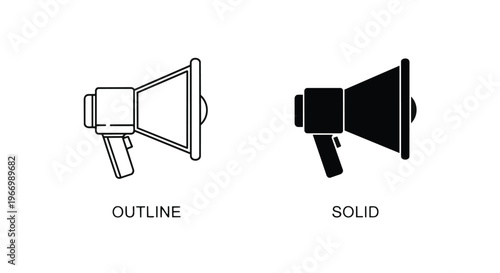 Vector illustration of outline and solid megaphone icons