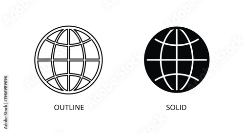 Black and white globe icons in outline and solid styles