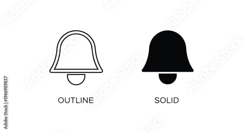 Bell icon set with outline and solid styles for notifications