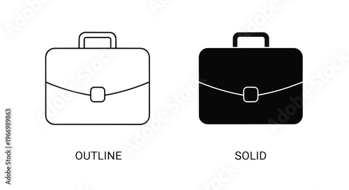 Black and white briefcase icons in outline and solid styles for business or professional use
