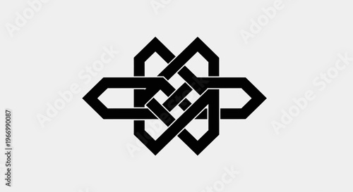 Geometric celtic knot vector icon, black interlaced line ornament, symmetrical tribal tattoo design element, abstract knotwork logo on white