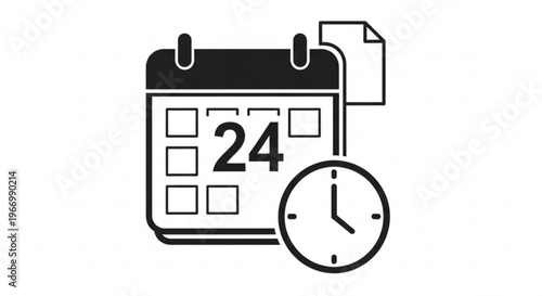 A minimalist vector graphic of a calendar and clock icon representing time management and scheduling