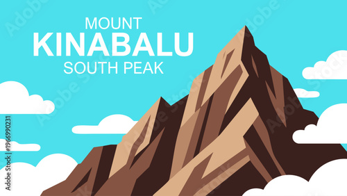 Mount Kinabalu South Peak Flat Vector Mountain Landscape Design