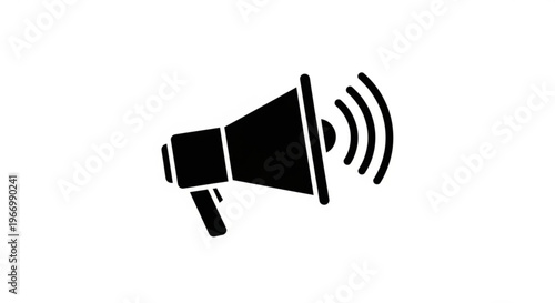 A black and white vector graphic of a megaphone with sound waves