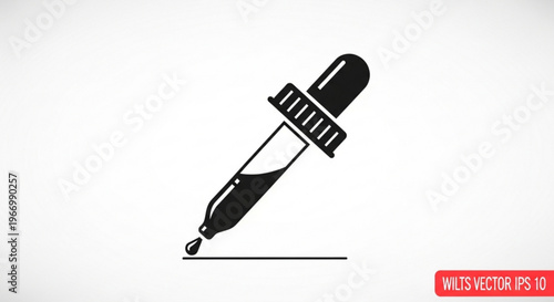A minimalist vector graphic of a dropper with a single drop of liquid