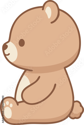 side view of a cute brown bear character, fluffy tail mascot illustration isolated