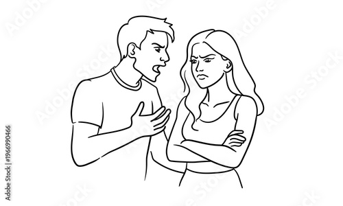 Toxic relationship argument continuous line drawing, mental health and communication problems concept. Vector illustration