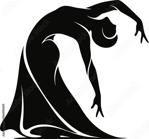 abstract black icons of dancing people silhouette on white background