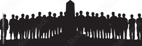 People crowd silhouette vector standing together group illustration around central monument