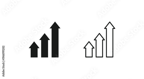 black and white arrows pointing upwards in ascending order Vector