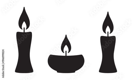 Elegant candle silhouette icons with curved shapes and tealight bowl for spa and relaxation branding design.