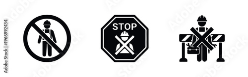 Set of construction prohibition and no entry warning icons