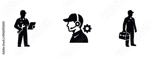 Technical support and professional maintenance service icon set