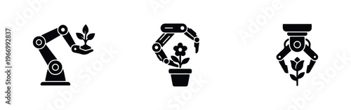 Smart Agriculture Technology Robotic Arm Icon Set