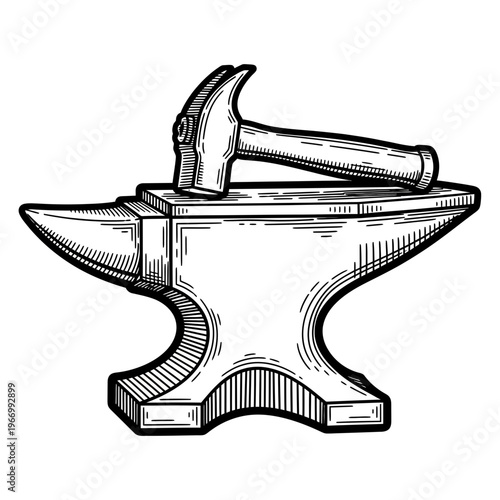 Anvil with hammer on top metal.