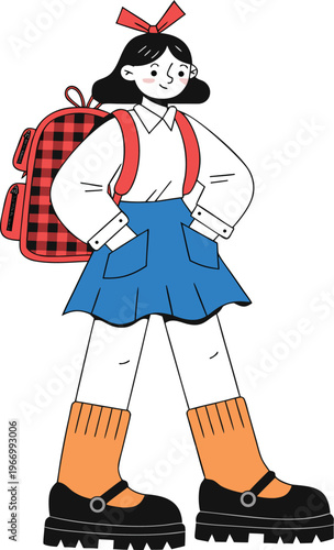 Cartoon illustration of a young schoolgirl with backpack