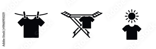 Laundry drying methods silhouette icons set