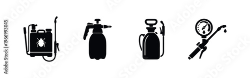 Set of Pest Control and Garden Pressure Sprayer Icons