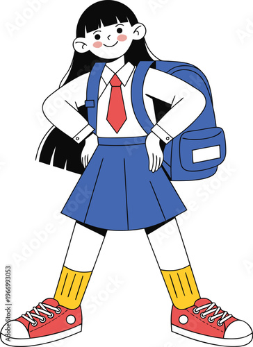 Anime schoolgirl with backpack a colorful illustration