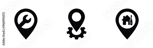 Set of service and maintenance location map pin icons