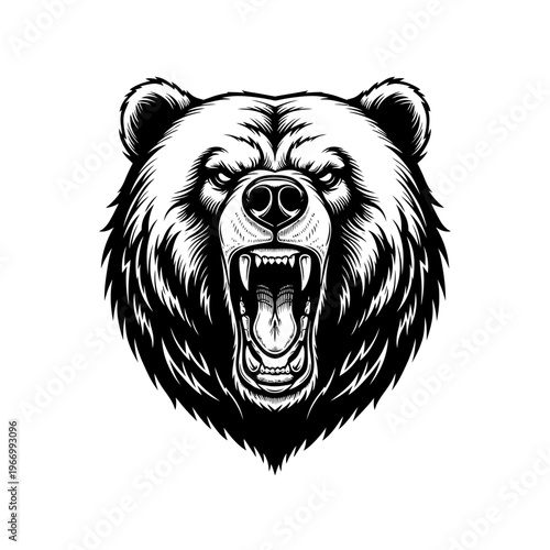 Fierce Angry Roaring Bear Head Closeup.