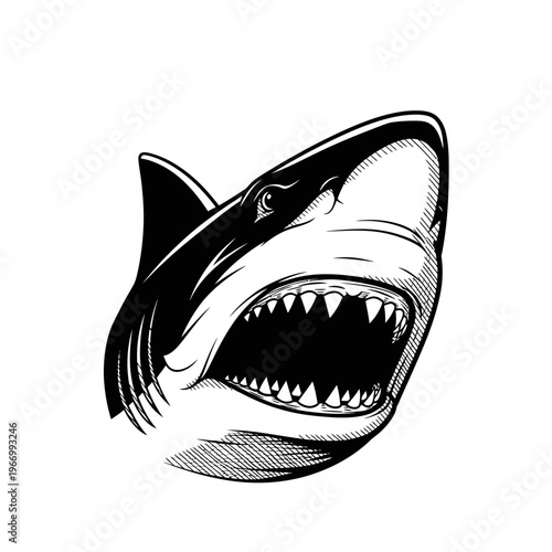 Black and white shark head closeup.