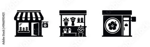 Minimalist Flower Shop and Plant Store Silhouette Icons Set