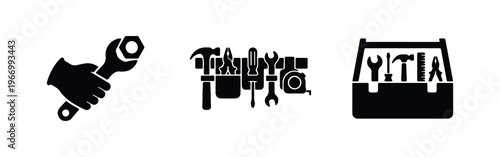 Set of construction and home repair tool silhouette icons