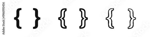 Curly Braces Icon Set in Solid, Outline, and Hand-Drawn Styles for Code and Design.