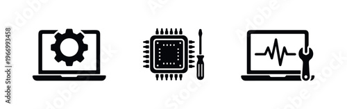 Computer Repair and Technical Support Service Icon Set