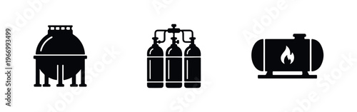 Industrial Gas and Fuel Storage Tank Silhouette Icons