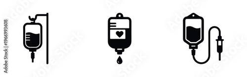 Set of medical IV drip bag icons