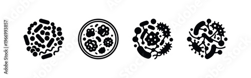 Set of minimalist black bacteria and virus icons