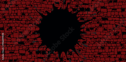 Red Brick Wall Hole Explosion Grunge Urban Damage Background