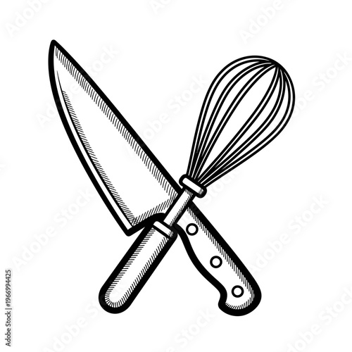 Kitchen Utensils Crossed Knife Whisk.