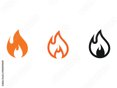 flame icons set in orange and black colors for design
