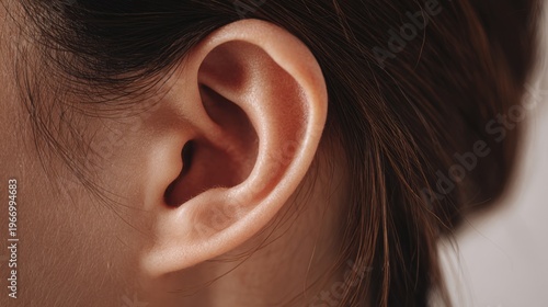Close-Up Image of a Human Ear Focusing on the Unique Shape, Contours, and Textures Highlighting the Beauty of Human Anatomy and Its Significance in Hearing