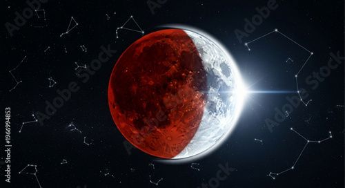 Blood Moon Lunar Eclipse Celestial Event in Outer Space.