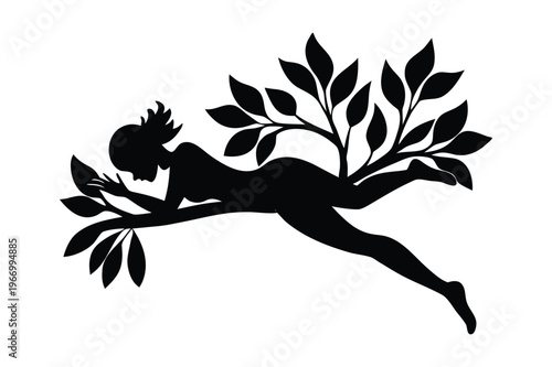 Woman Laying on Tree Brunch Silhouette Art