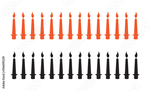 Set of colorful celebration candles with black and orange versions isolated on white background for design.