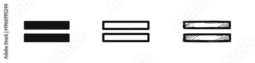 Equals Sign Icon Set - Solid, Outline, and Hand-Drawn Styles