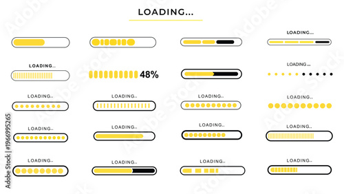 Loading progress bars and indicators for digital interfaces and websites loading