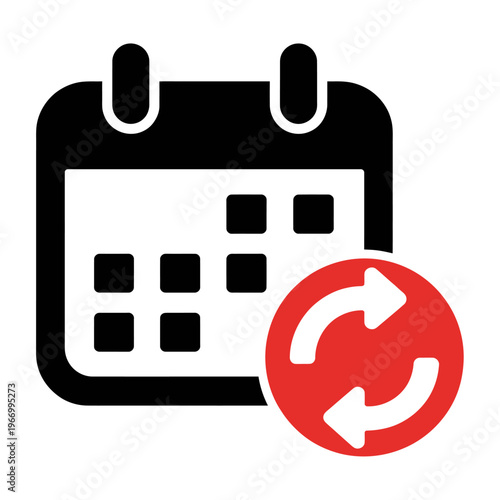 Calendar icon with refresh symbol on white background