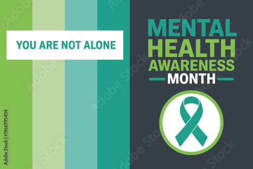 Mental health awareness month campaign with green ribbon and supportive text