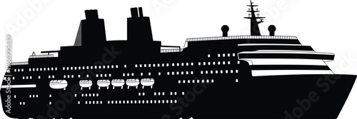 Cruise ship silhouette vector with luxury passenger vessel, ocean travel tourism illustration design