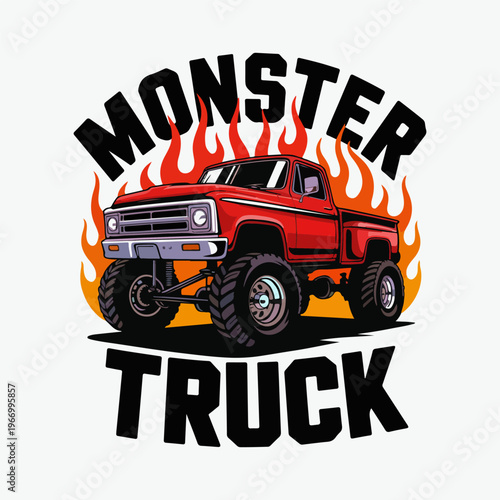 Monster Truck Offroad Illustration with Flames Vintage Automotive Design