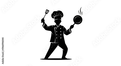 Silhouette Chef Cooking with Frying Pan and Spatula.
