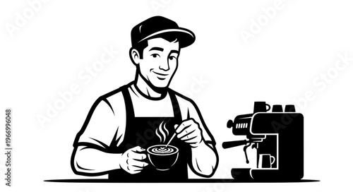 Barista preparing coffee with espresso machine and cup.